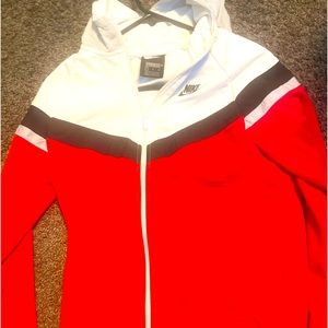 Kids Nike Sportswear Jacket - Unisex Red White & Black Zip Up Jacket - XL